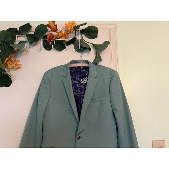 Topman Men’s Blazer Jacket 40R Slim Fit Mint Green Single Button Suit Coat Moder - Picture 9 of 12